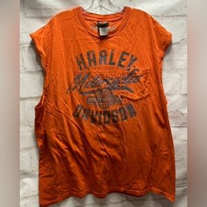 Harley mens orange sleeveless tshirt size 2XL